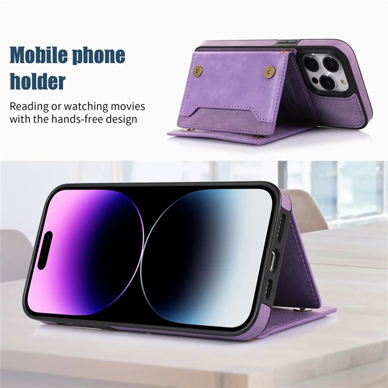 For iPhone 16 Pro Case Wallet RFID Blocking TPU Leather Phone Cover with Lanyard - Purple