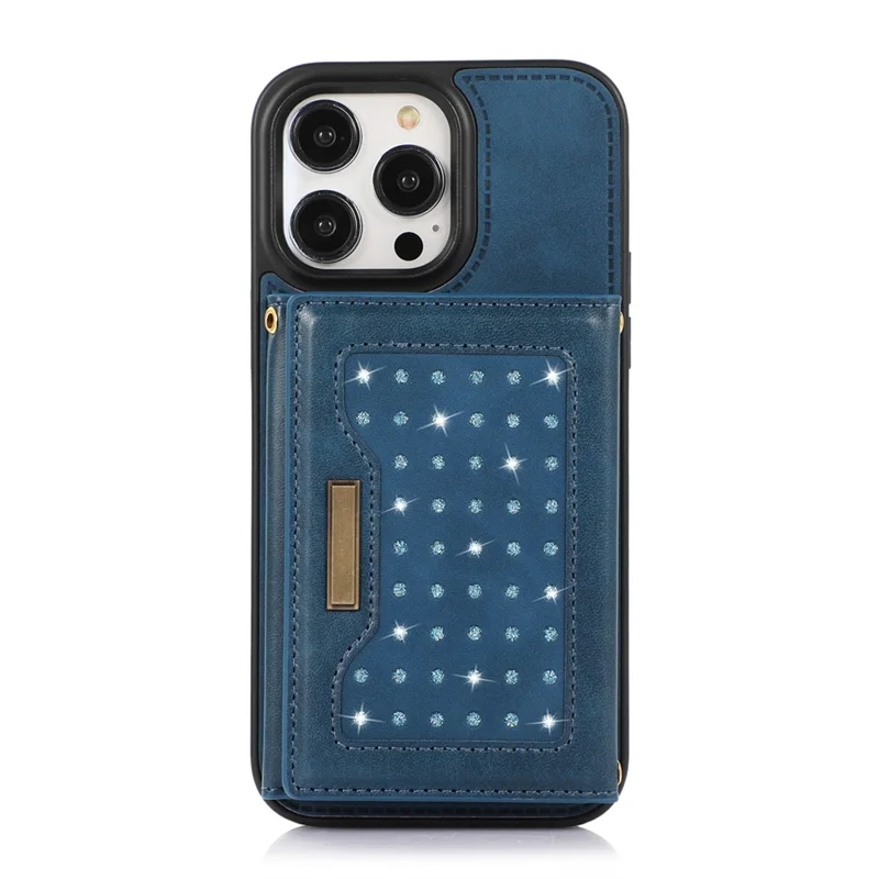 For iPhone 16 Pro Case Wallet RFID Blocking TPU Leather Phone Cover with Lanyard - Blue
