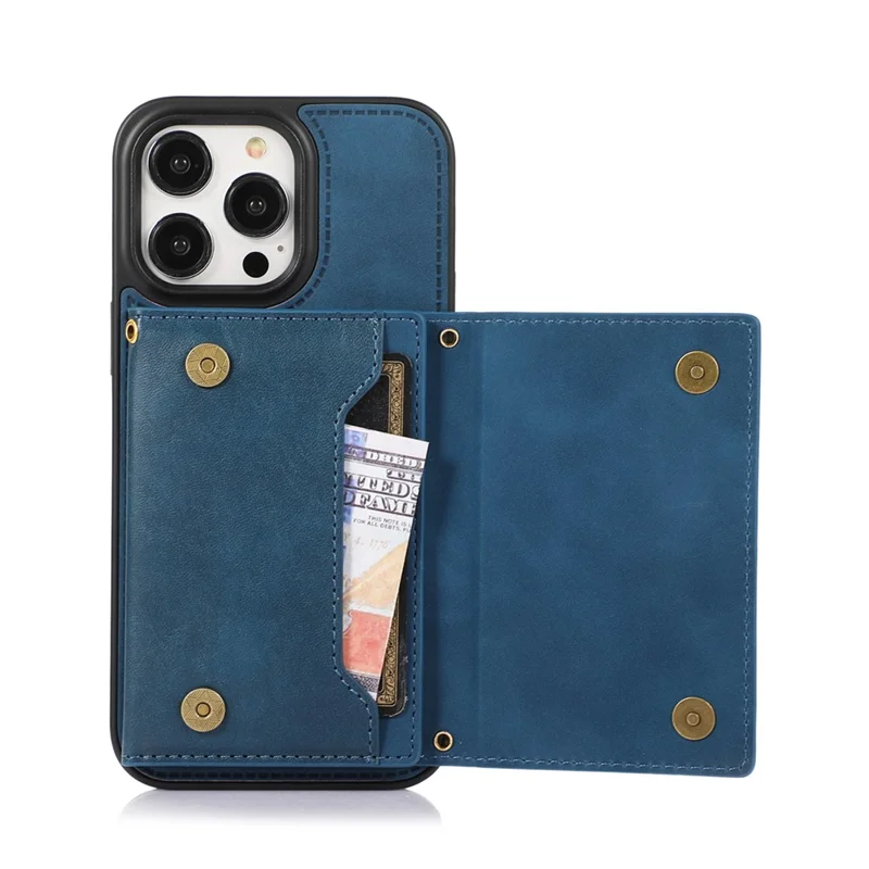 For iPhone 16 Pro Case Wallet RFID Blocking TPU Leather Phone Cover with Lanyard - Blue