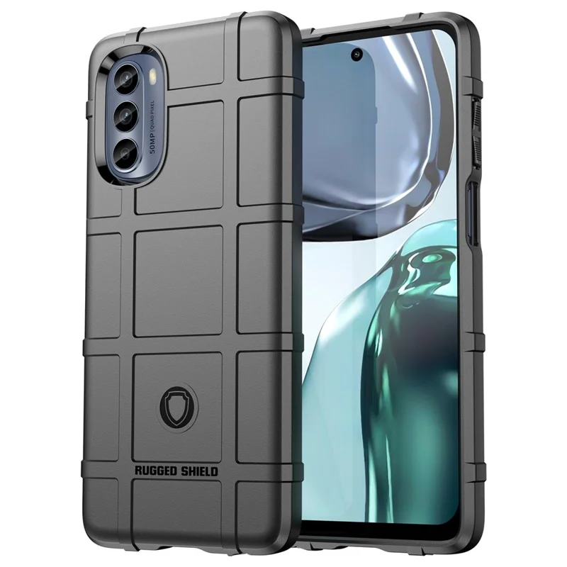 Cell Phone Case for Motorola Moto G62 5G, Rugged Square Grid Texture Shockproof TPU Phone Cover - Black
