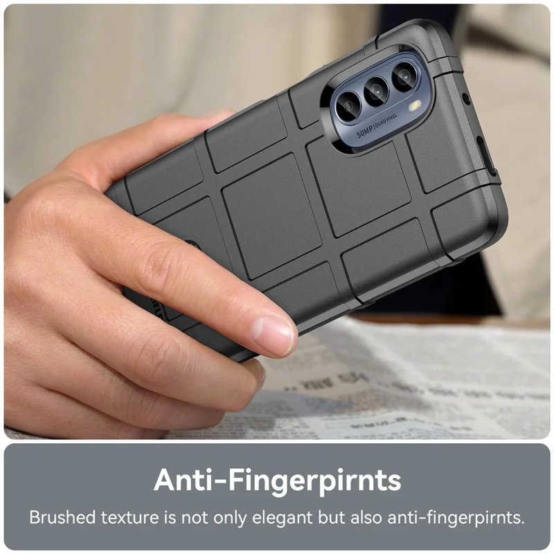 Cell Phone Case for Motorola Moto G62 5G, Rugged Square Grid Texture Shockproof TPU Phone Cover - Black