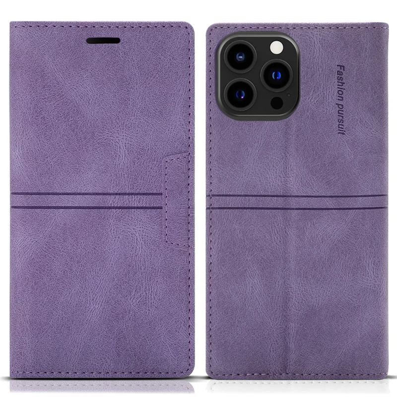 For iPhone 16 Pro Wallet Case Magnetic Closing Leather Phone Cover - Purple