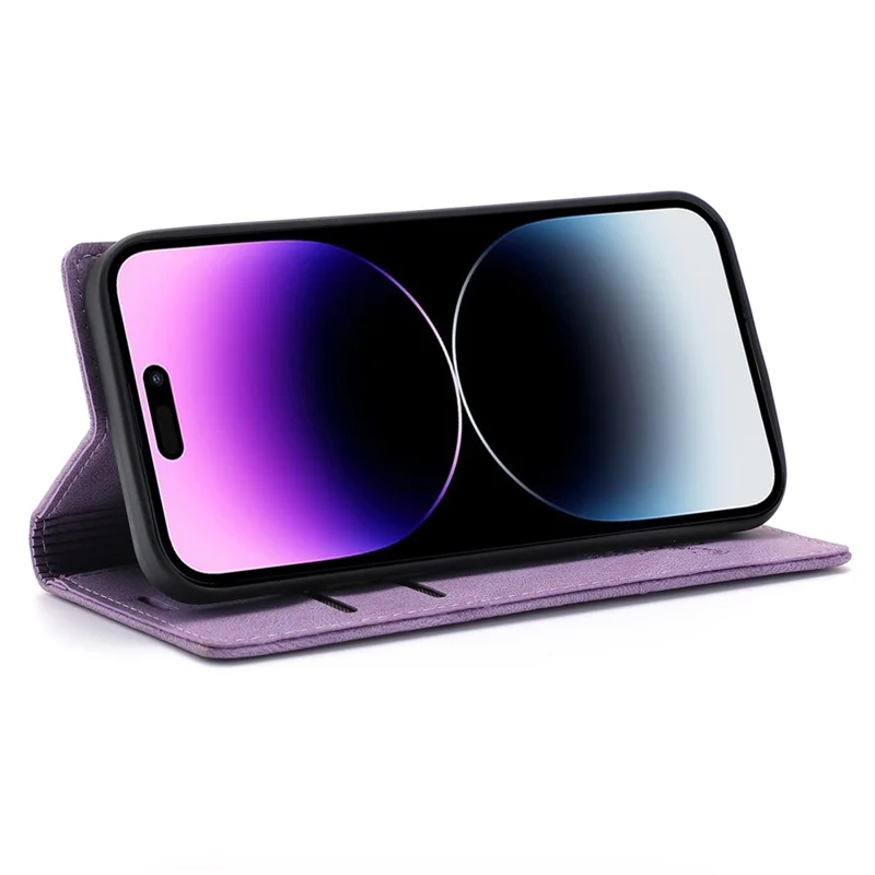 For iPhone 16 Pro Wallet Case Magnetic Closing Leather Phone Cover - Purple