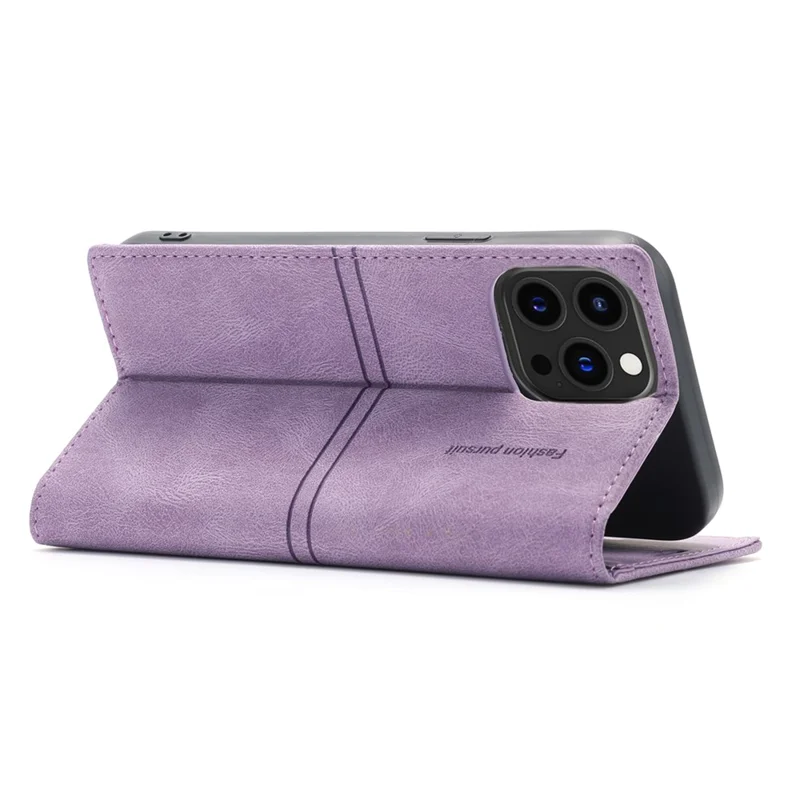 For iPhone 16 Pro Wallet Case Magnetic Closing Leather Phone Cover - Purple