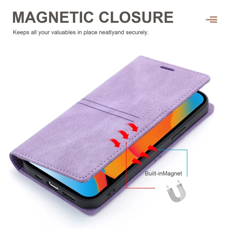 For iPhone 16 Pro Wallet Case Magnetic Closing Leather Phone Cover - Purple