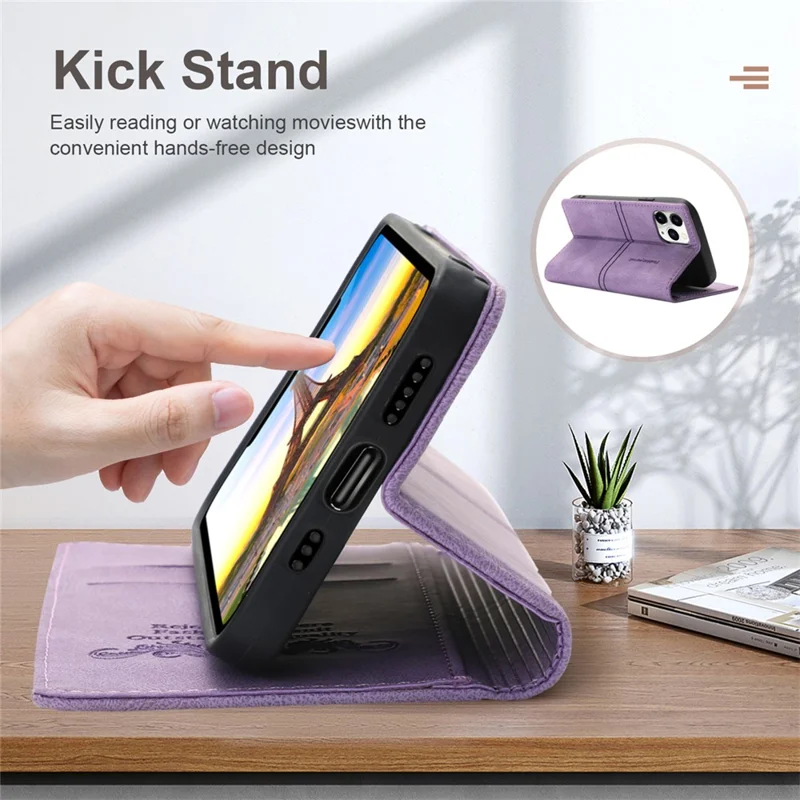 For iPhone 16 Pro Wallet Case Magnetic Closing Leather Phone Cover - Purple