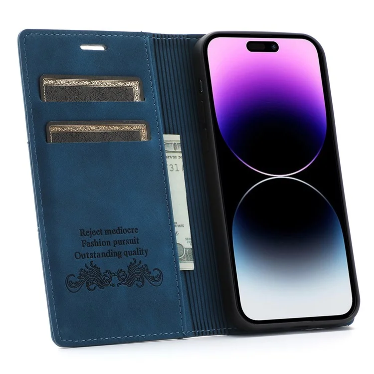 Per iPhone 16 Pro Max Wallet Phone Case Magnetic Closing Leather Flip Cover - Blue