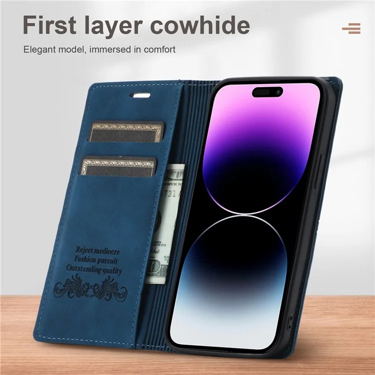 Per iPhone 16 Pro Max Wallet Phone Case Magnetic Closing Leather Flip Cover - Blue