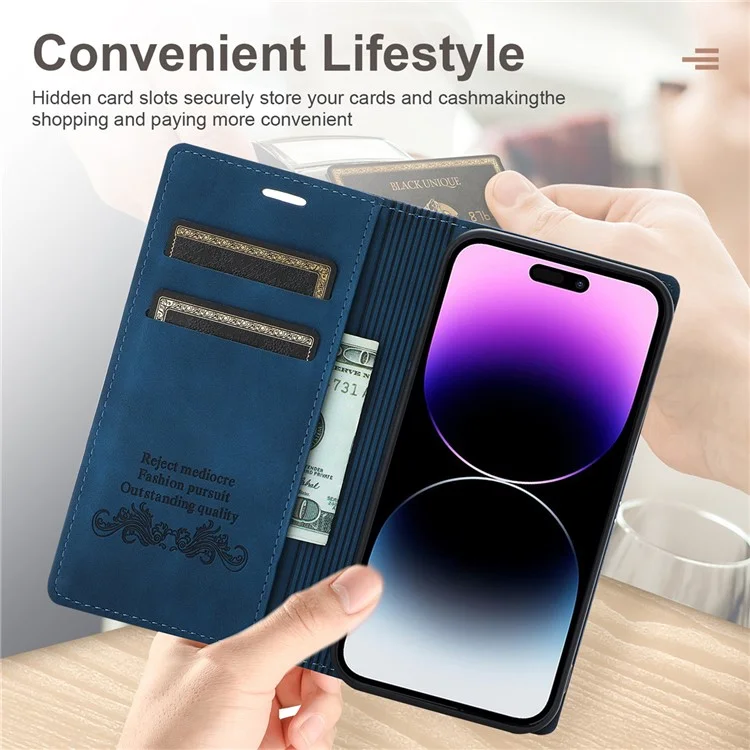 Per iPhone 16 Pro Max Wallet Phone Case Magnetic Closing Leather Flip Cover - Blue