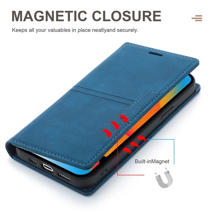 Per iPhone 16 Pro Max Wallet Phone Case Magnetic Closing Leather Flip Cover - Blue