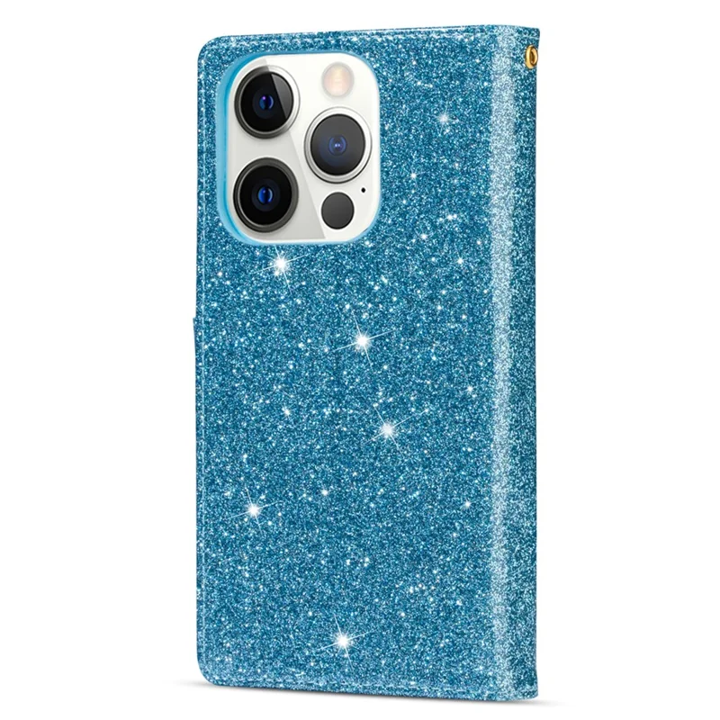 Til iPhone 16 Pro Case Stjernetælle Skærværk Læder Wallet Telefonbeskyttelse - Blå