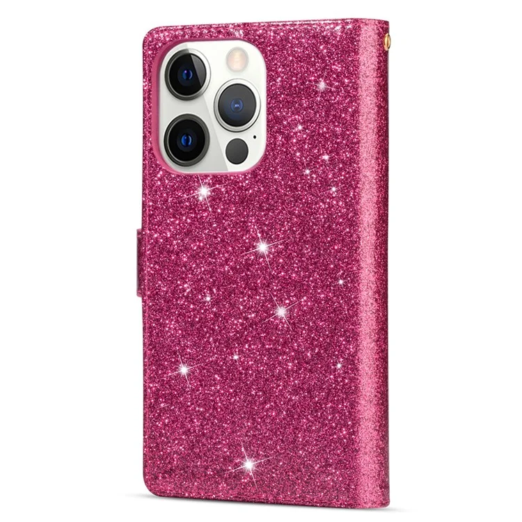 Für iPhone 16 Pro Hülle Sternenhimmel Gravur Leder Geldbörse Handyhülle - Rose