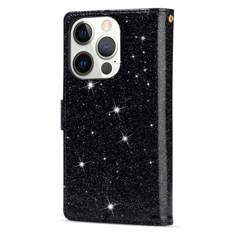 For iPhone 16 Pro Max Case Leather Wallet Phone Cover Starry Sky Carving - Black
