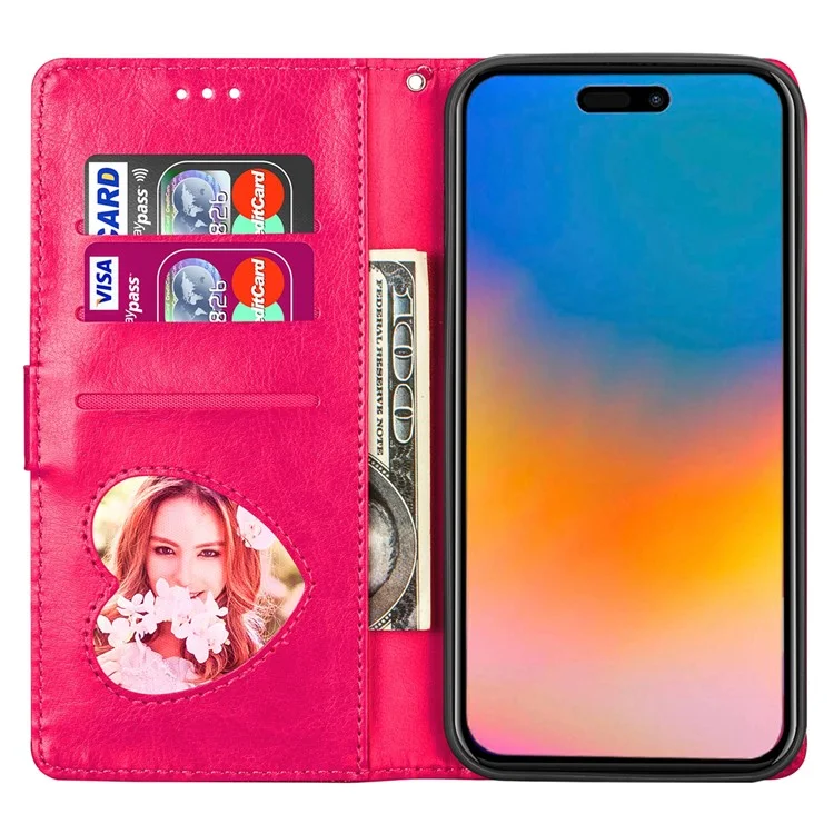 Custodia in pelle con glitter per iPhone 16 Pro, cover con chiusura a cerniera e tasca - Rosa