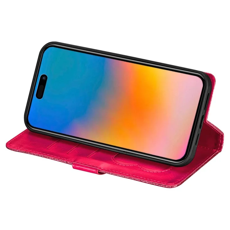 Custodia in pelle con glitter per iPhone 16 Pro, cover con chiusura a cerniera e tasca - Rosa