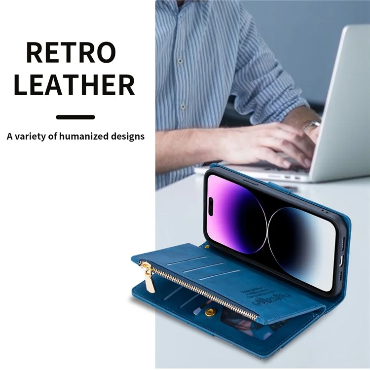 For iPhone 16 Pro Case Color Splicing Anti-Drop Leather Wallet Phone Cover - Blau