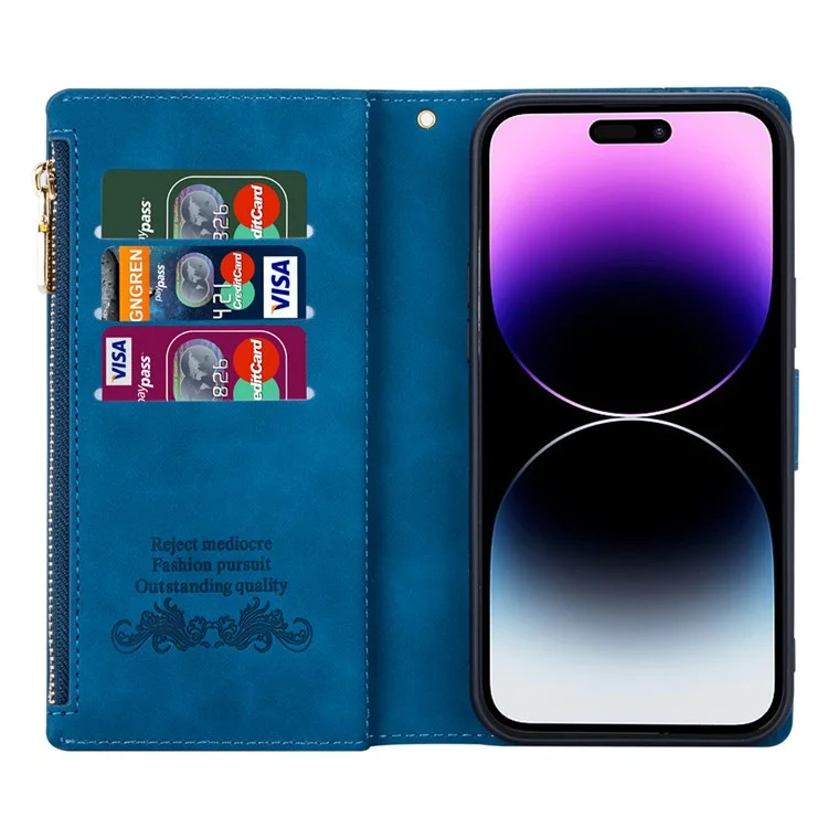 For iPhone 16 Pro Case Color Splicing Anti-Drop Leather Wallet Phone Cover - Blau