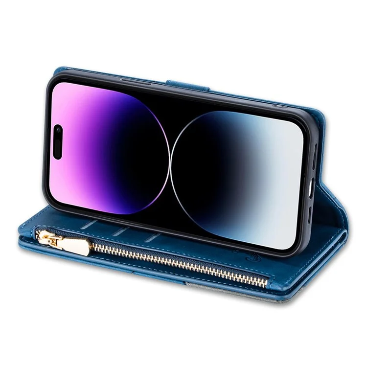 For iPhone 16 Pro Case Color Splicing Anti-Drop Leather Wallet Phone Cover - Blau