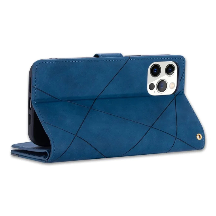 For iPhone 16 Pro Case Color Splicing Anti-Drop Leather Wallet Phone Cover - Blau