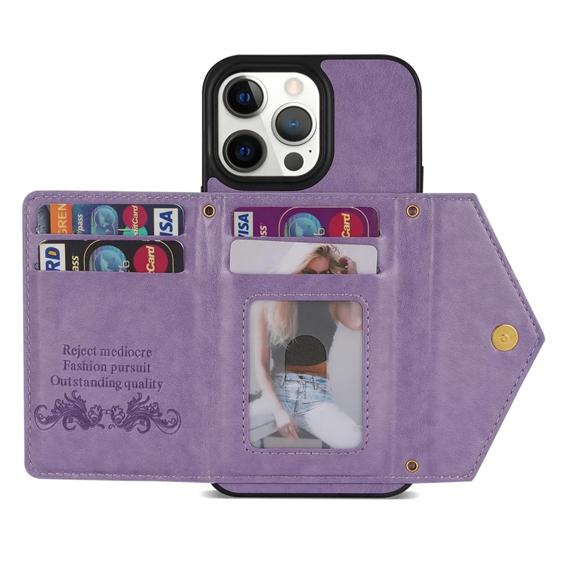 N.BEKUS For iPhone 16 Pro Max Leather Zipper Case Card Holder Phone Cover with Shoulder Strap - Purple