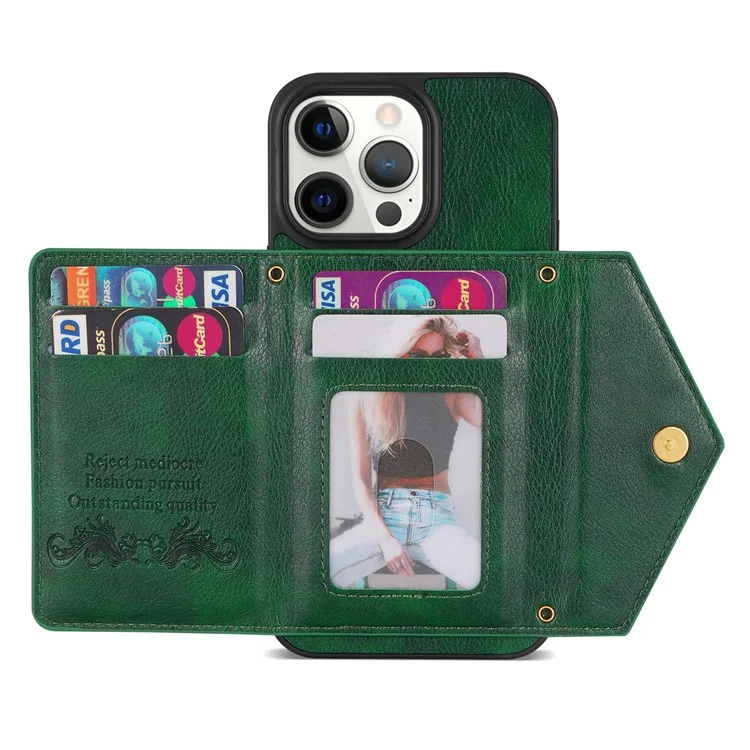 N.BEKUS Funda para iPhone 16 Pro con ranura para tarjeta, cremallera y cartera de piel con correa para el hombro - Verde