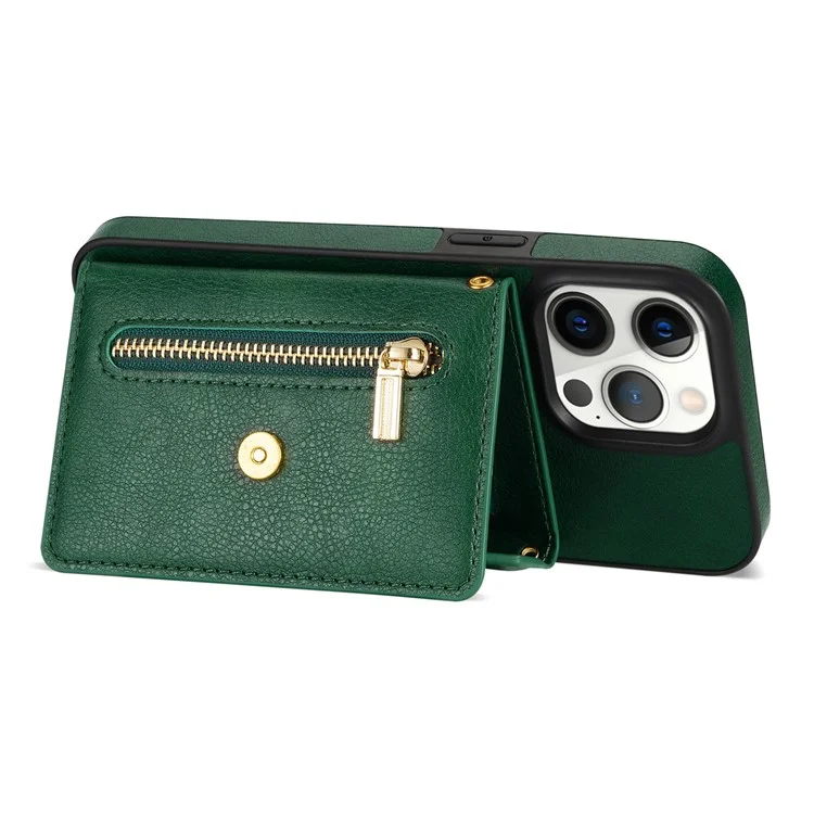 N.BEKUS Funda para iPhone 16 Pro con ranura para tarjeta, cremallera y cartera de piel con correa para el hombro - Verde
