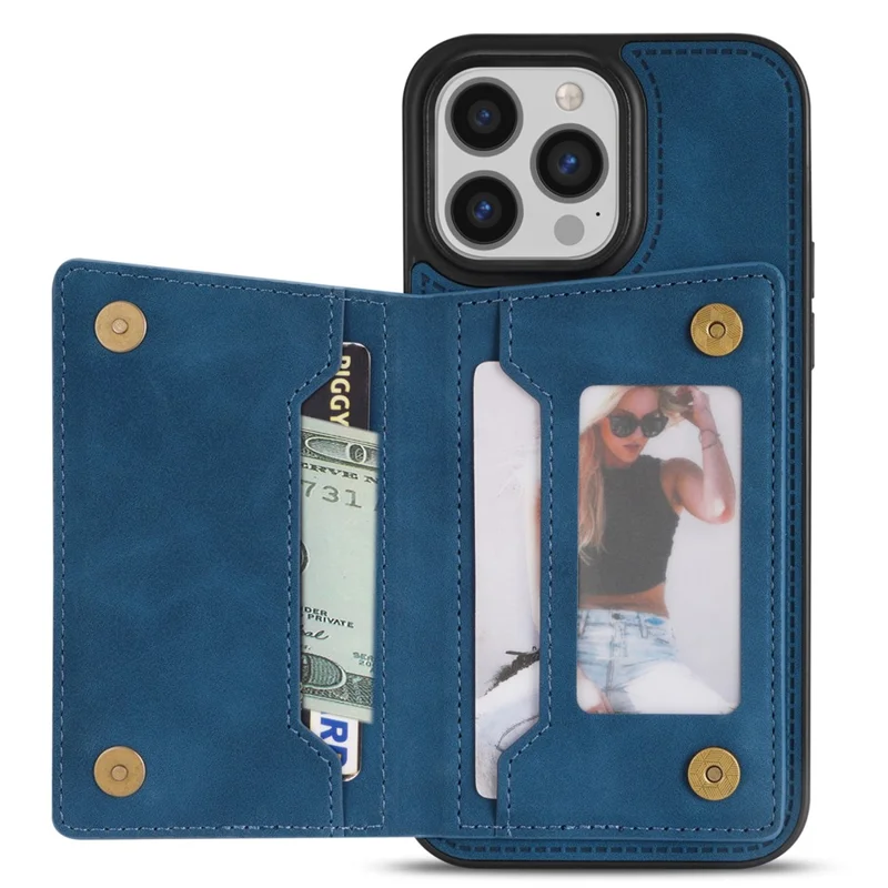 For iPhone 16 Pro Max Case Zipper Wallet Kickstand PU+TPU Phone Cover - Blau