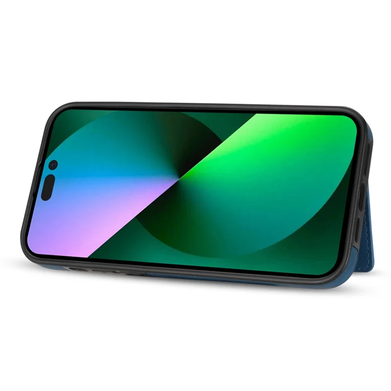 For iPhone 16 Pro Max Case Zipper Wallet Kickstand PU+TPU Phone Cover - Blau