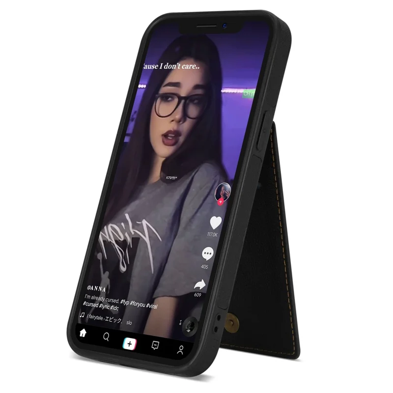 N.BEKUS For iPhone 16 Pro Max Kickstand Case Leather+TPU Card Slot Phone Cover - Black