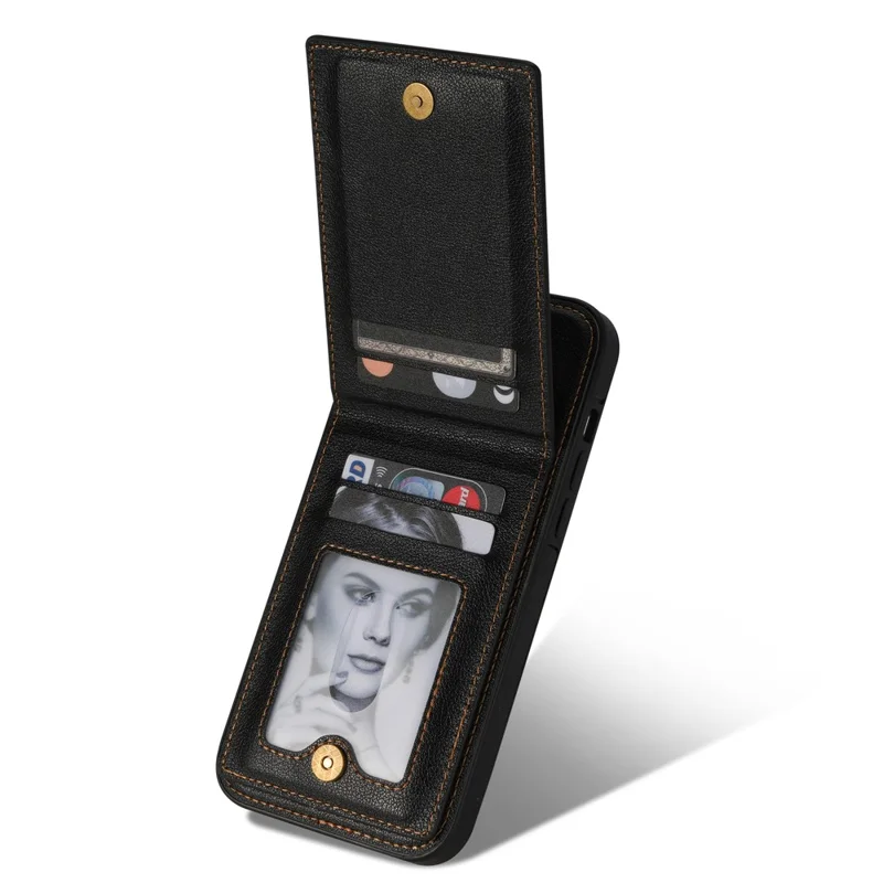 N.BEKUS For iPhone 16 Pro Max Kickstand Case Leather+TPU Card Slot Phone Cover - Black