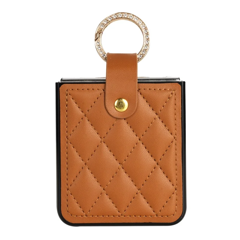 CSJ-P2 For Samsung Galaxy Z Flip7 FE 5G / Z Flip6 5G / Z Flip5 5G Case Stitching Leather Phone Cover Ring Kickstand - Brown