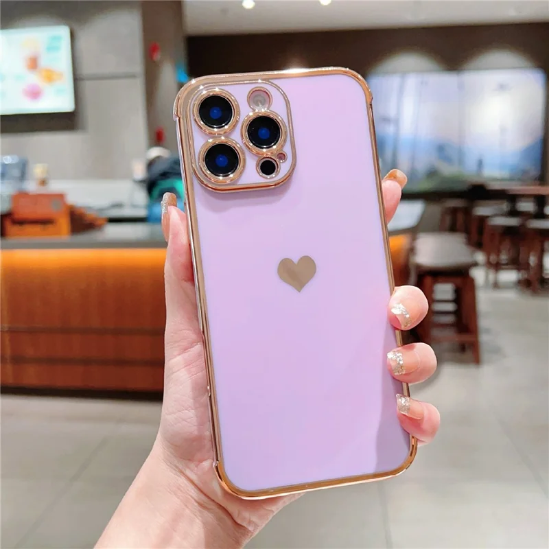For iPhone 16 Pro Max Case Electroplating Soft TPU Phone Cover with Love Hearts Pattern - Purple