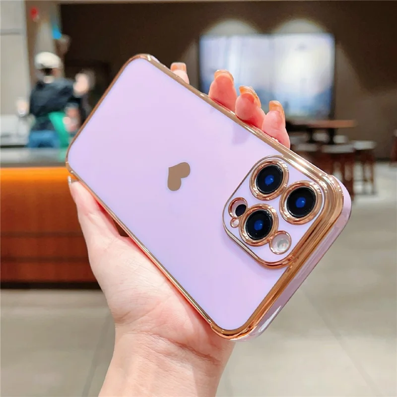 For iPhone 16 Pro Max Case Electroplating Soft TPU Phone Cover with Love Hearts Pattern - Purple