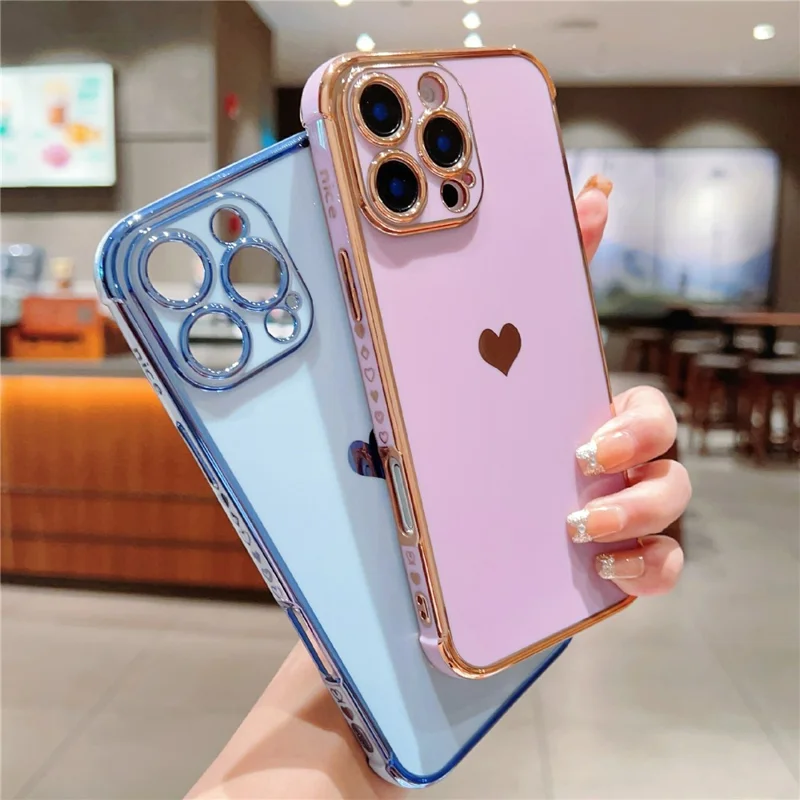 For iPhone 16 Pro Max Case Electroplating Soft TPU Phone Cover with Love Hearts Pattern - Purple