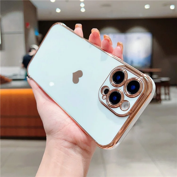For iPhone 16 Pro TPU Case Cute Side Love Heart Electroplated Design Phone Cover - Ivory White