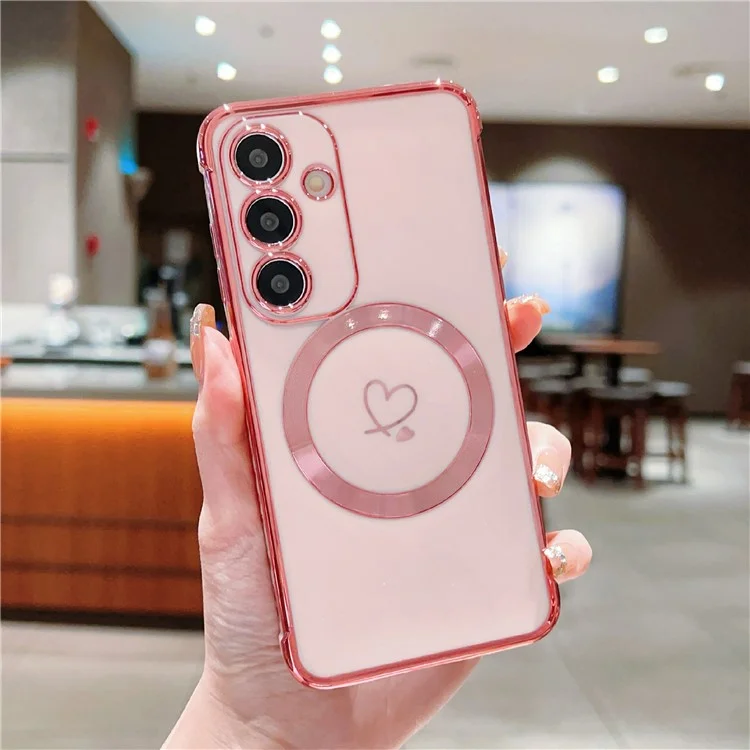 Für Samsung Galaxy S24 Magnetische Hülle Herzenmuster Weiche TPU-Handyhülle - Rosé-Pink