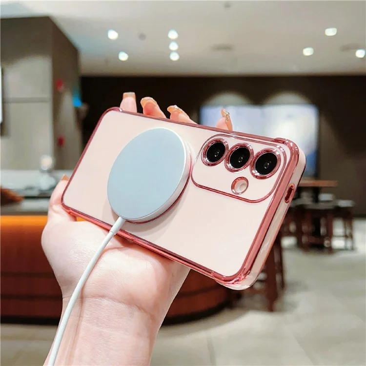 Für Samsung Galaxy S24 Magnetische Hülle Herzenmuster Weiche TPU-Handyhülle - Rosé-Pink