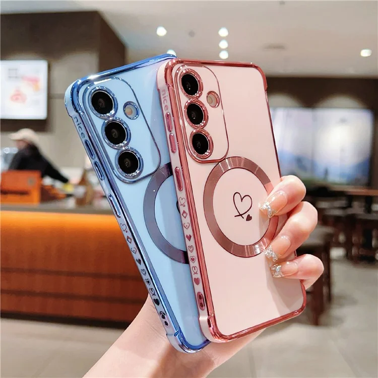 Für Samsung Galaxy S24 Magnetische Hülle Herzenmuster Weiche TPU-Handyhülle - Rosé-Pink