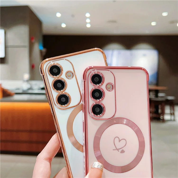 Für Samsung Galaxy S24 Magnetische Hülle Herzenmuster Weiche TPU-Handyhülle - Rosé-Pink