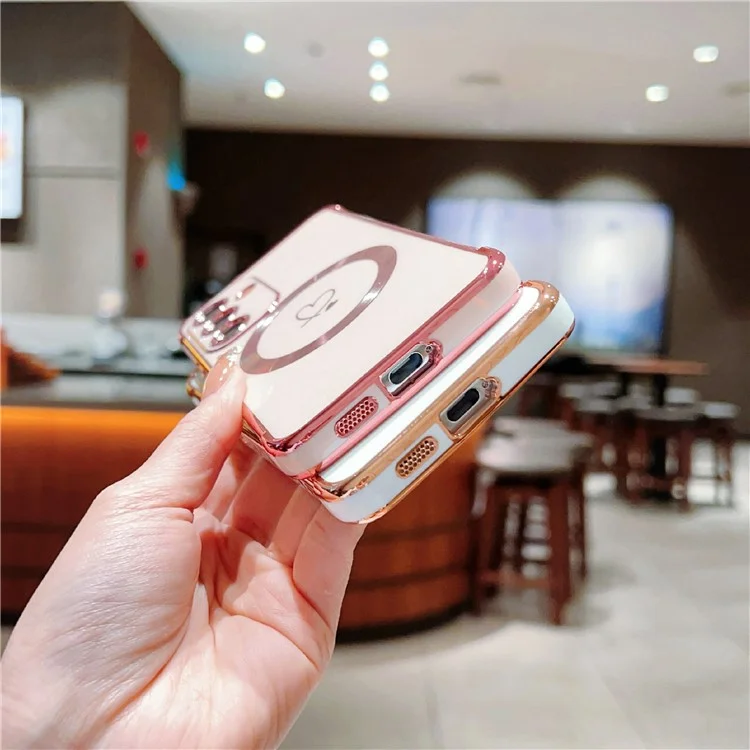 Für Samsung Galaxy S24 Magnetische Hülle Herzenmuster Weiche TPU-Handyhülle - Rosé-Pink