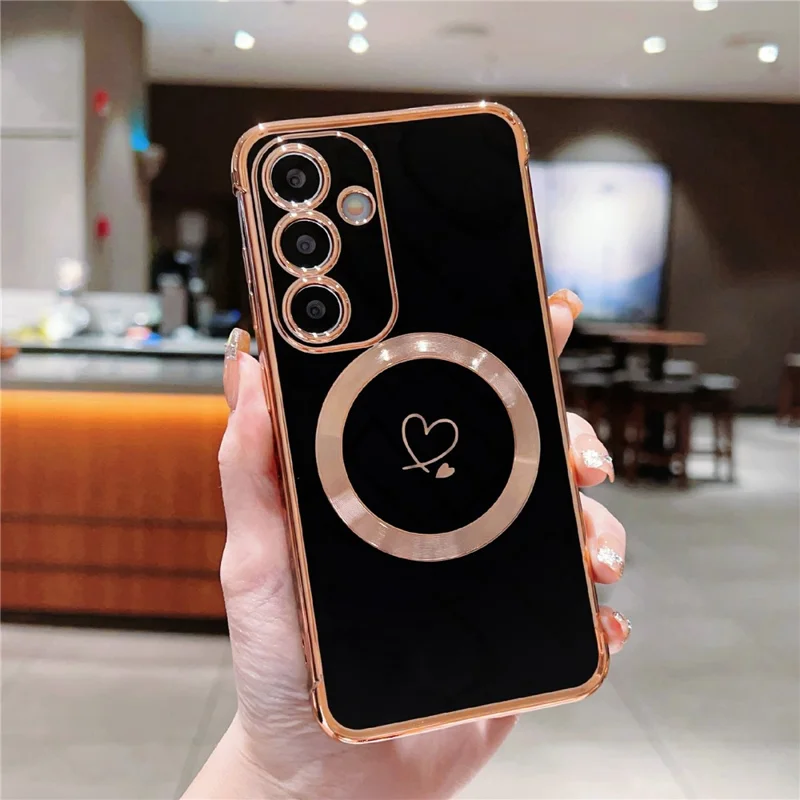 For Samsung Galaxy S24 Magnetic Case Love Hearts Pattern Soft TPU Phone Cover - Black