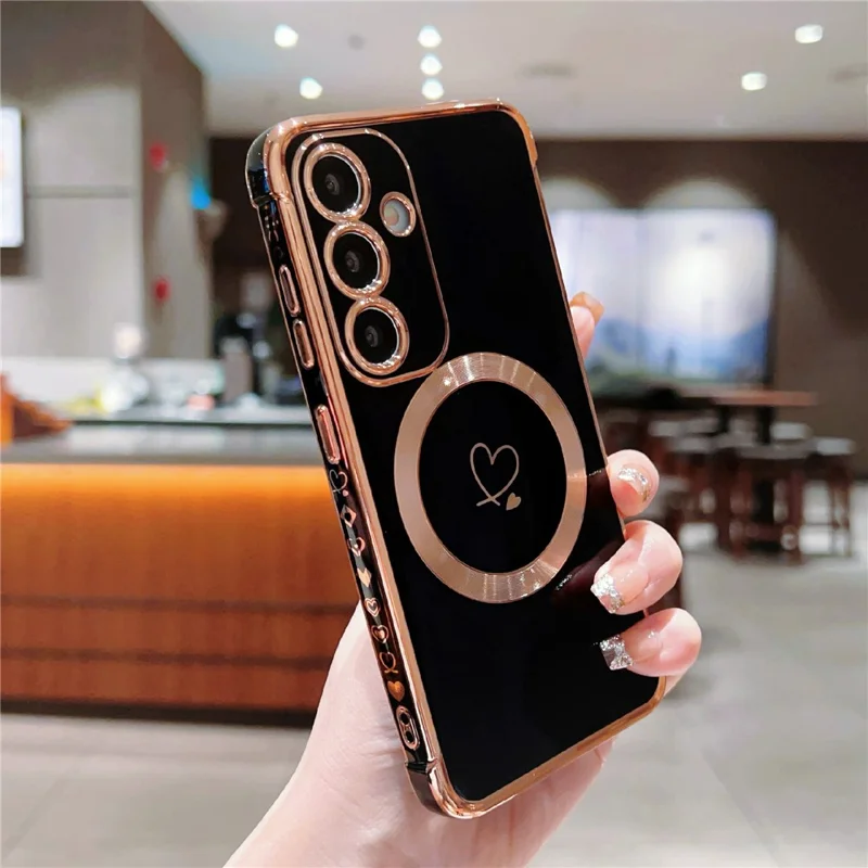 For Samsung Galaxy S24 Magnetic Case Love Hearts Pattern Soft TPU Phone Cover - Black