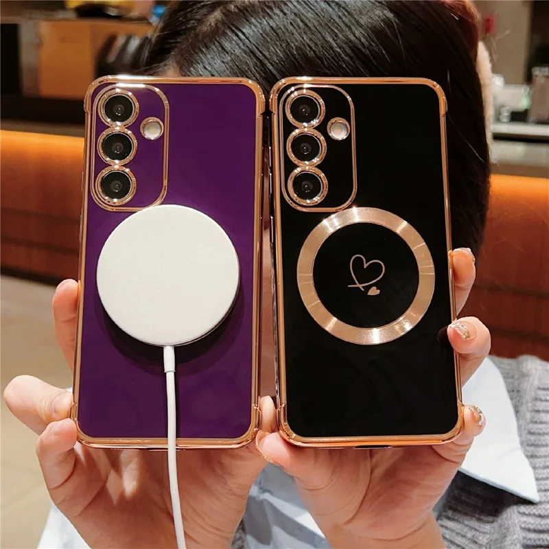 For Samsung Galaxy S24 Magnetic Case Love Hearts Pattern Soft TPU Phone Cover - Black