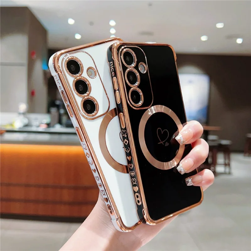 For Samsung Galaxy S24 Magnetic Case Love Hearts Pattern Soft TPU Phone Cover - Black