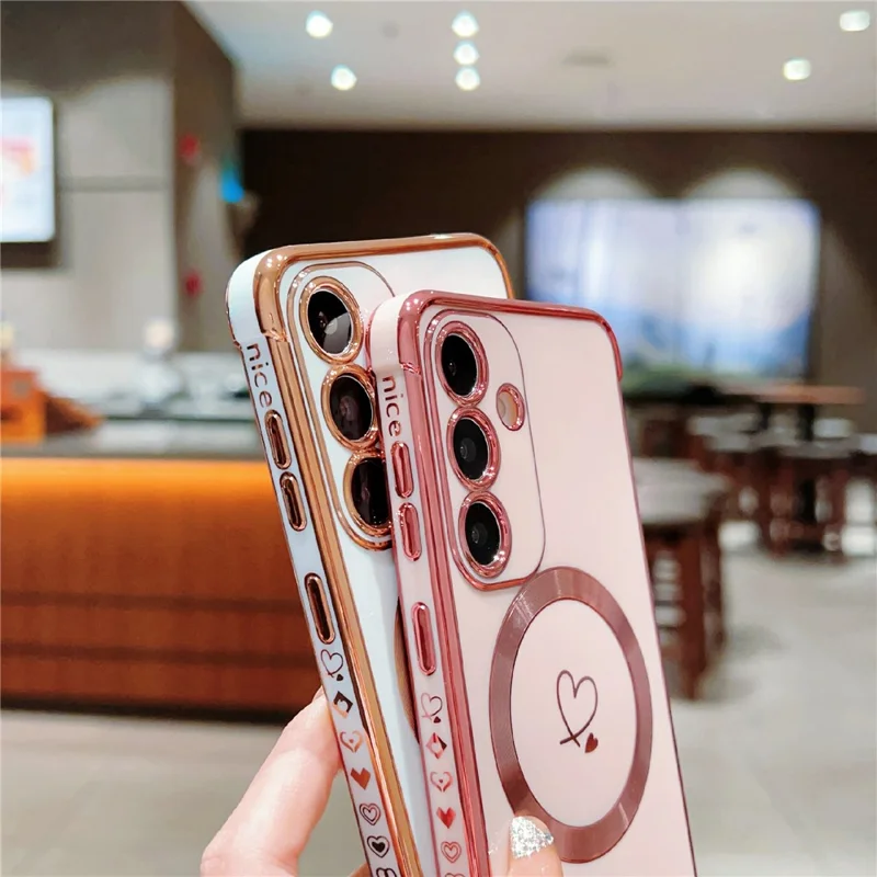 For Samsung Galaxy S24 Magnetic Case Love Hearts Pattern Soft TPU Phone Cover - Black