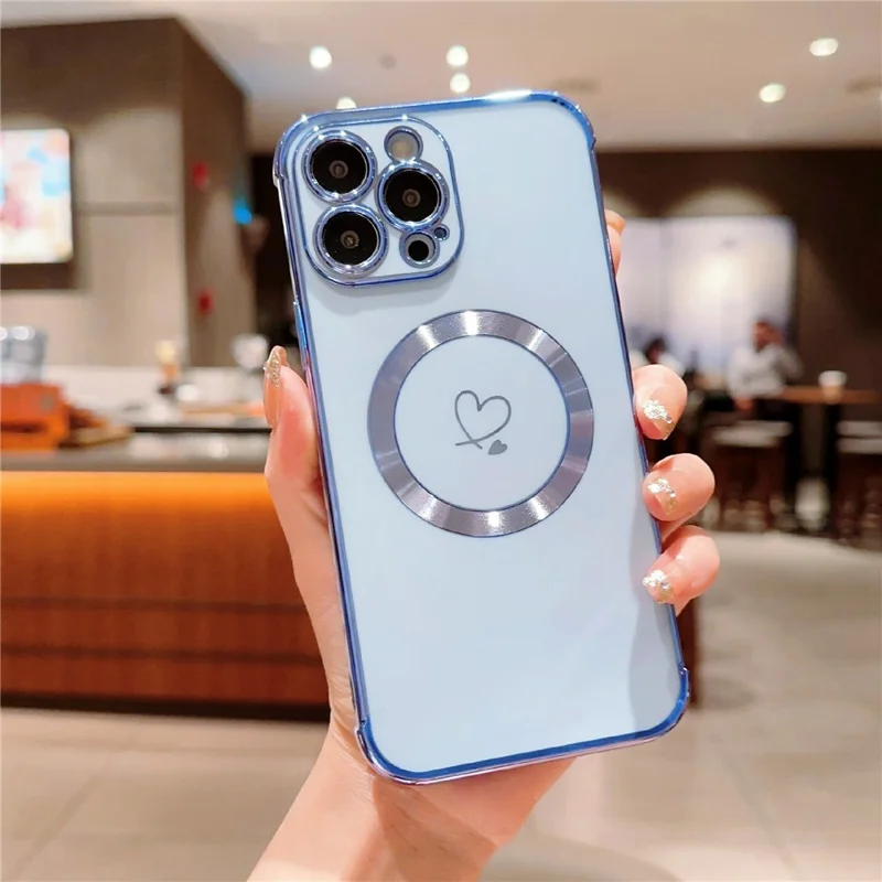 For iPhone 16 Pro Magnetic Case Slim Thin Flexible TPU Phone Cover with Love Hearts Pattern - Blue
