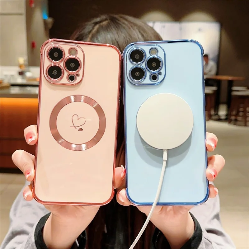 For iPhone 16 Pro Magnetic Case Slim Thin Flexible TPU Phone Cover with Love Hearts Pattern - Blue