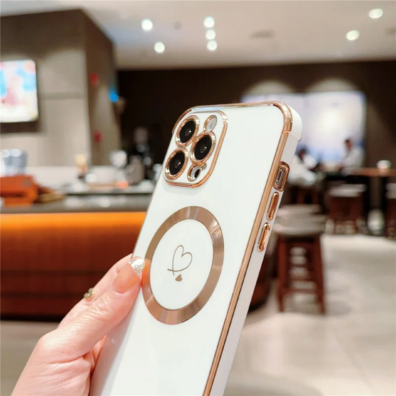 For iPhone 16 Pro Magnetic Case Slim Thin Flexible TPU Phone Cover with Love Hearts Pattern - Blue