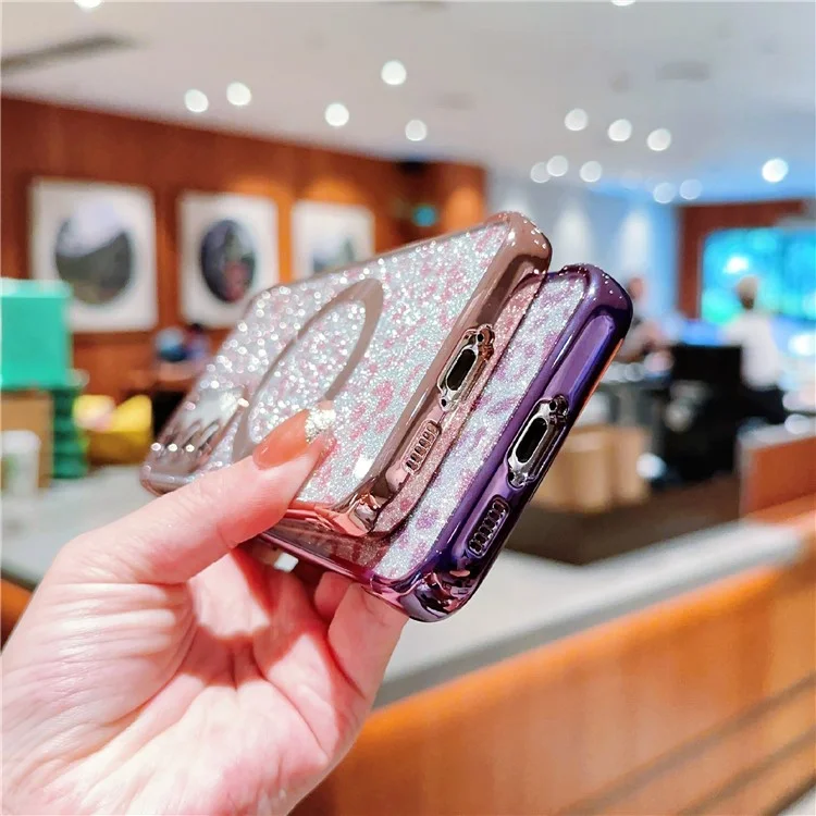 For Samsung Galaxy S23 Magnetic Case Glitter Leopard Print TPU Electroplating Phone Cover - Rose Pink