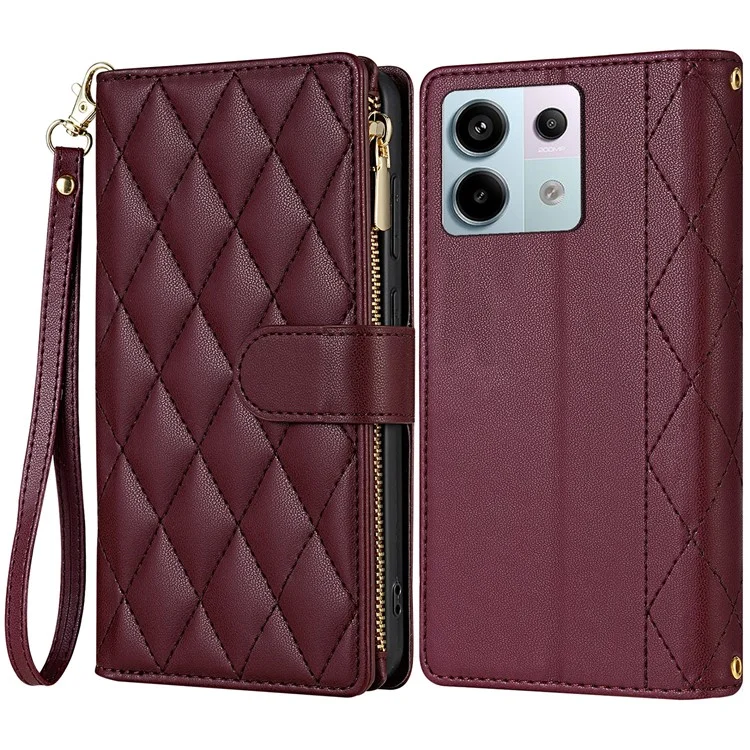 CSJ-P2 Para Xiaomi Redmi Note 13 Pro 5G / Poco X6 5G Carcasa con Correas Cosido Funda de Cuero Billetera para Teléfono - Rojo Vino